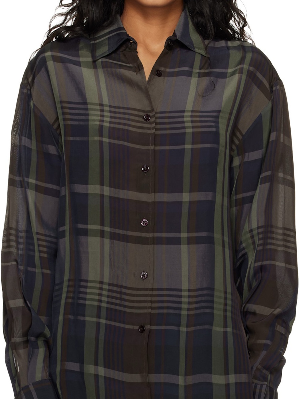 The Frankie Shop Black and Green Plaid Lightweight Shirt Jacket